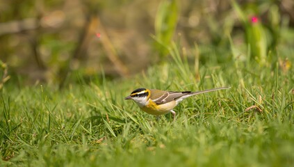 Motacilla flava perched on a branch, showcasing its vibrant plumage, seasonal change