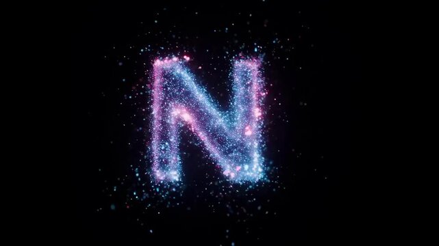 Letter N Logo Animation, Neon Glowing Particles Flying Into Abstract Letter Shape, Futuristic Cinematic Reveal, Seamless Loop