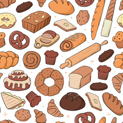 Bread doodles seamless pattern for wallpaper, scrapbooking, wrapping paper, textile prints, decor, etc. EPS 10