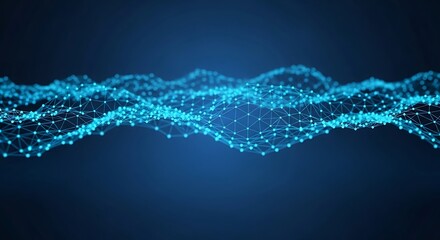 Abstract network connection structure on dark blue background, representing data transmission and digital communication in a modern technological landscape