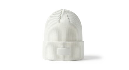 Illustration of blank white knitted beanie hat for winter wear