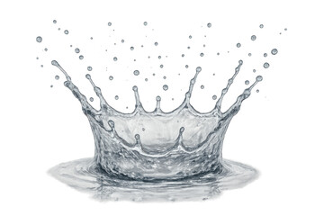 Water crown splash creating ripples and drops, transparent liquid representing freshness, purity, and hydration