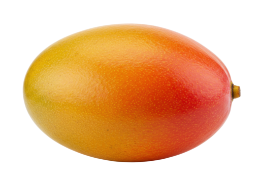 Isolated whole ripe mango fruit with smooth skin in warm yellow, orange, and red tones