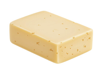 Isolated block of Swiss cheese with holes, yellowish color, natural food product