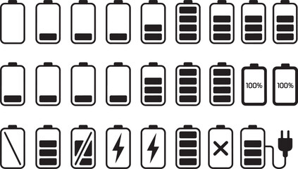 Battery charge level indicator icons set © Emongrapic