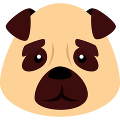 Sad Pug Dog Face Illustration With Dark Brown And Tan Colors Isolated On White Background