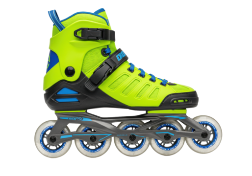 Isolated Inline Skate in Neon Green and Blue Sports Gear for Outdoor Roller Sports Fun
