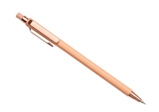 Isolated Peach-Colored Mechanical Pencil for Writing, Drawing, and Sketching on Paper at School