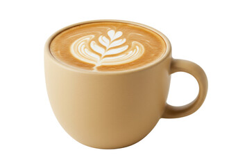 Isolated Latte Art Cup, Cappuccino Drink with Flower Design, Coffee Beverage Photography