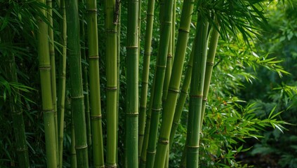 Obraz premium Green bamboo trunks and stalks, natural texture for editorial header background