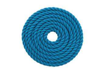 Isolated blue rope coil nautical decor, circular design, marine cord material with twist pattern