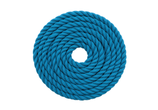 Isolated blue rope coil nautical decor, circular design, marine cord material with twist pattern
