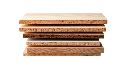 Particle board stack on transparent background