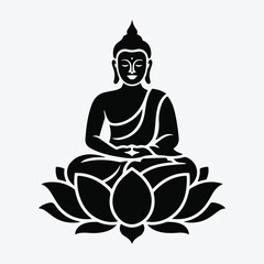 Silhouette of Buddha Sitting on Lotus