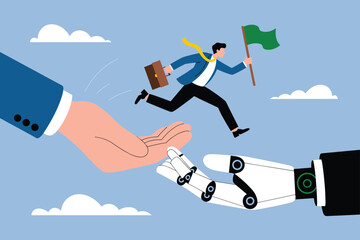 Human and Artificial Intelligence Collaboration Concept. Digital Transformation and Technology Partnership Illustration.