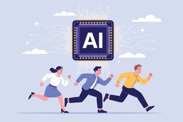 Artificial Intelligence and Business Innovation Concept. AI Technology Competition and Future Progress Illustration.