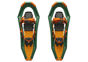 Isolated pair of snowshoes for winter hiking and trekking in snow country activities