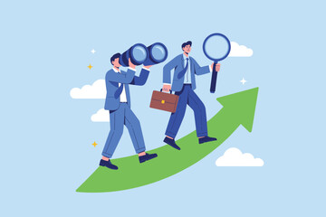 Business Growth Vision and Strategy Concept Illustration. Teamwork and Future Success Planning Vector Design.