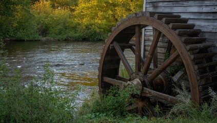 Wooden water wheel, traditional craftsmanship, preservation
