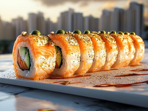 Crispy deep-fried salmon sushi roll - Powered by Adobe