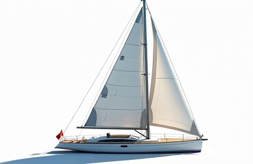 White modern sailboat yacht isolated on clean background. Elegant vessel ready for ocean travel, summer vacation, marine sport, adventure. Shows leisure activity, transport, speed, freedom, luxury