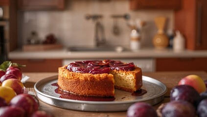 Plum cake with silver metal accents, potential high sugar content