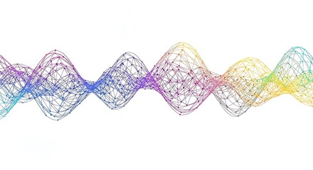 An abstract representation of a sound wave with vibrant colors, , symbolizing audio technology and digital signal processing