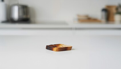 Burnt piece of toast resulting from a malfunctioning toaster, risk of consuming charred food