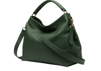 Isolated green leather hobo bag, handbag with shoulder strap, women's purse, stylish accessory