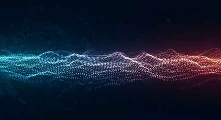 A captivating abstract landscape of digital waves with vibrant blue and red hues, creating a dynamic and visually stunning representation