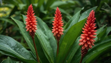 Red Button Ginger plant thriving vibrantly, ideal for garden aesthetics