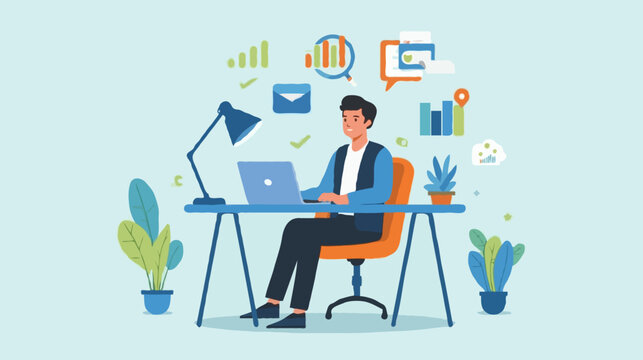 Professional analyzing business data and enhancing workflow with a laptop. Concept of digital productivity, analytics, and remote work in a modern office environment