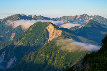 針ノ木峠から望む水晶岳などの山