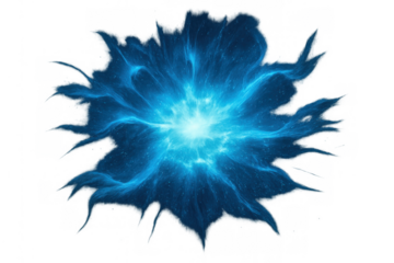 Blue energy explosion creating a light effect and glowing portal, a cosmic burst with transparent background
