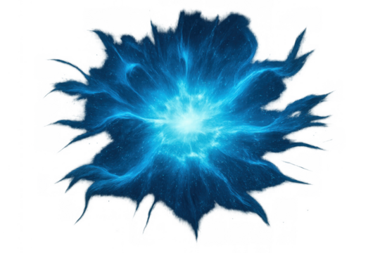 Blue energy explosion creating a light effect and glowing portal, a cosmic burst with transparent background