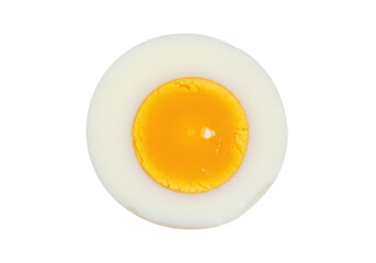 Isolated half hard-boiled egg with a runny yolk, cut in half, perfect breakfast ingredient