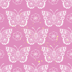 butterfly pink pattern. Lineart Vector illustration. Magic celestial witchcraft symbol. Hand drawn