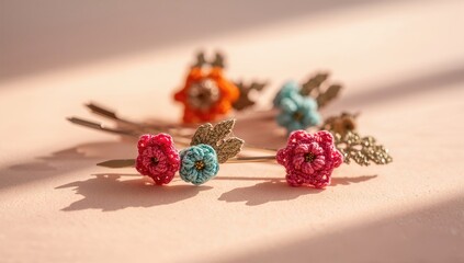 Crochet flower pins made from cotton thread, vibrant hair accessories for creative styling
