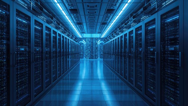 Server room, extensive data processing flow, efficiency