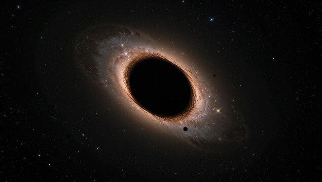 The gravitational pull of a black hole consumes nearby stars, resembling an eye in the night sky, celestial phenomena - Powered by Adobe