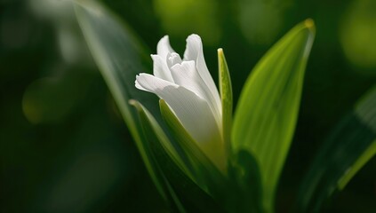 Obraz premium The white flower blooms with delicate petals, showcasing natural beauty and purity, Earth Day