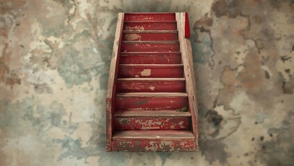 Red staircase, worn and aged structure, risk of erosion