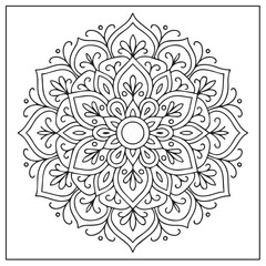 Mandala Flower Ornament – Intricate Floral Line Art for Coloring Pages.