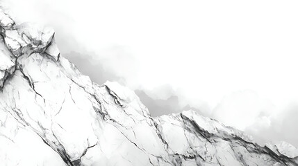 Craggy white mountain peaks with soft gray mist rock snow