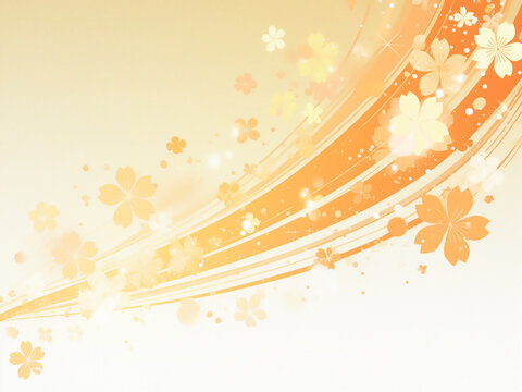 オレンジ色の桜が舞う暖かい和風背景