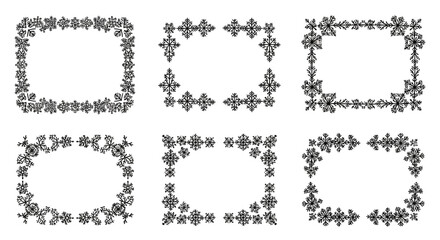 Fototapeta premium A versatile collection of six elegant black and white vector frames showcasing intricate symmetrical patterns, ideal for enhancing various design projects.