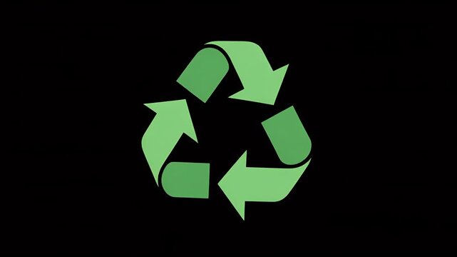 Recycle Symbol Spin, animation of the three-arrow recycle symbol spinning smoothly in place, on black background