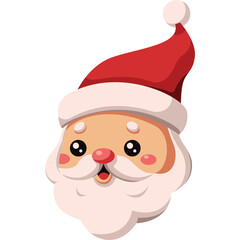 Cute Cartoon Santa Claus Face Icon With Red Hat And White Beard Transparent Background
