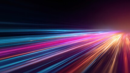 Abstract light trails creating a sense of speed and data transmission. Modern fiber optic concept for digital connectivity and high-speed internet.