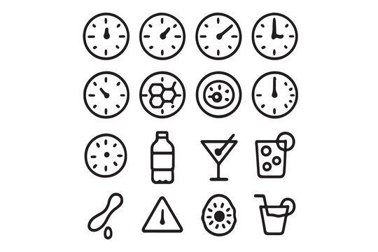 Minimalist Outline Clock and Time Duration Icons Set